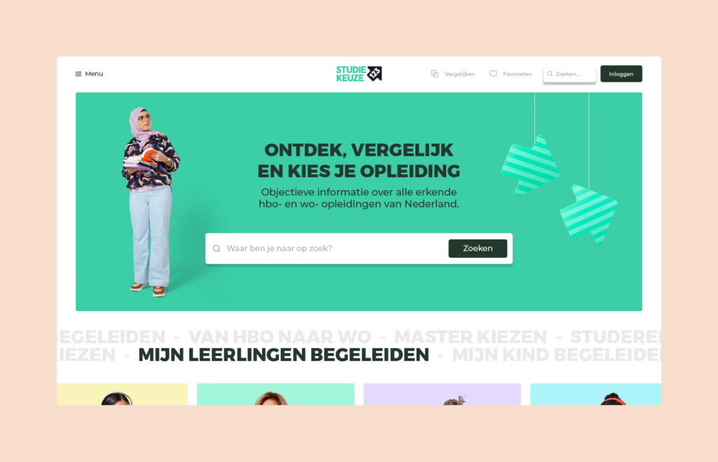 Mockup van de desktop weergave van de Studiekeuze website
